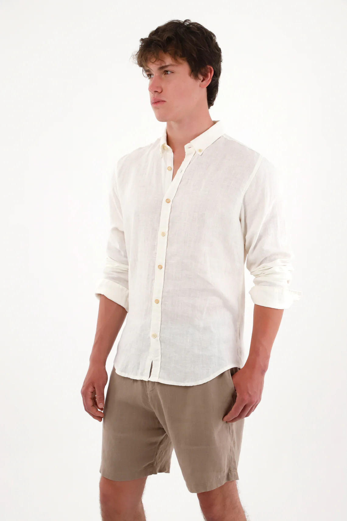 Long Sleeve 100% Linen Shirt for Men in Cream