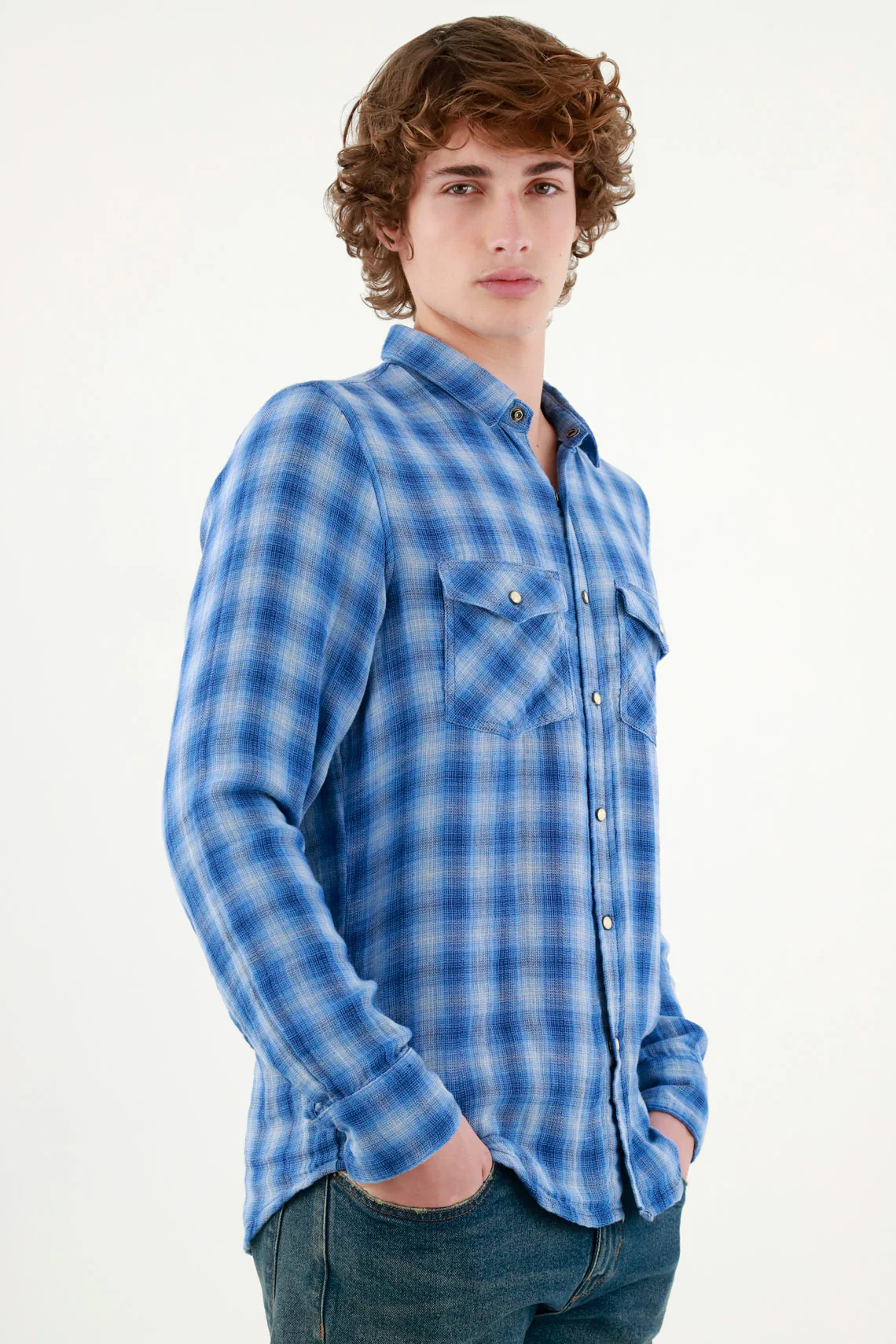 Men's Blue Flannel Shirt - Image 3