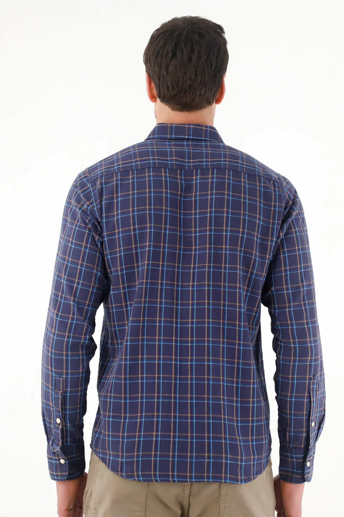 Men's Classic Collar Blue Checkered Shirt - Image 4