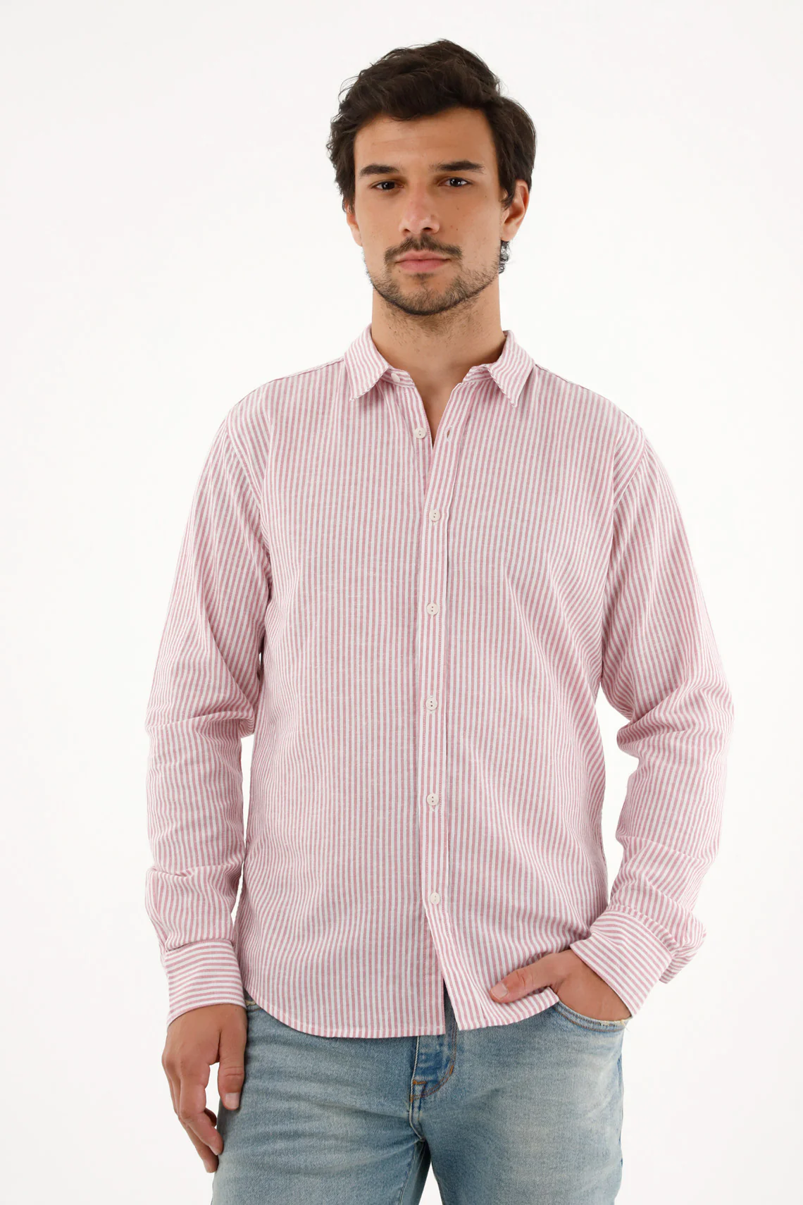 Men's long sleeve pink striped shirt - Image 2