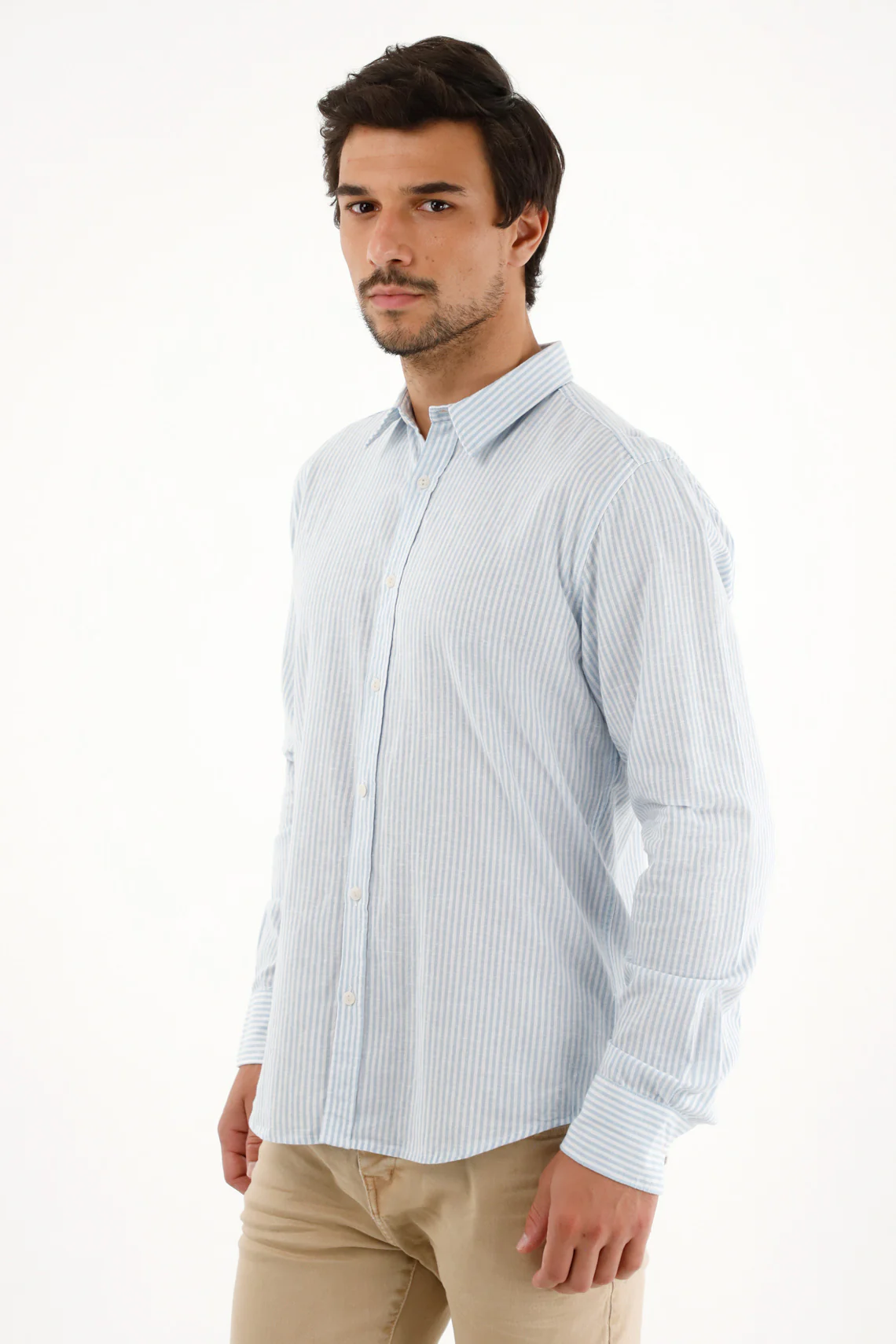 Men's blue striped long sleeve shirt - Image 2