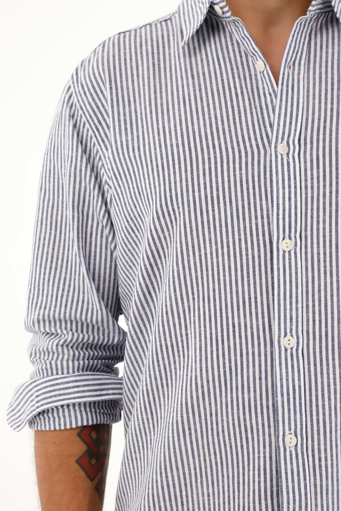 Men's long-sleeve dark blue striped shirt - Image 3