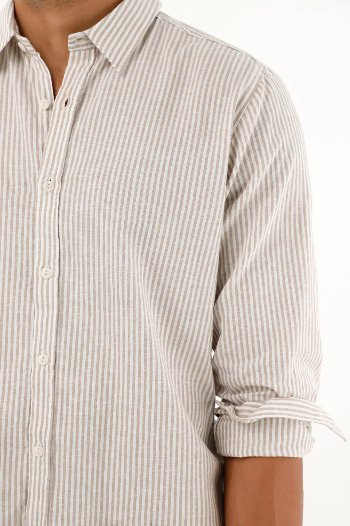 Men's Long Sleeve Brown Striped Shirt - Image 2