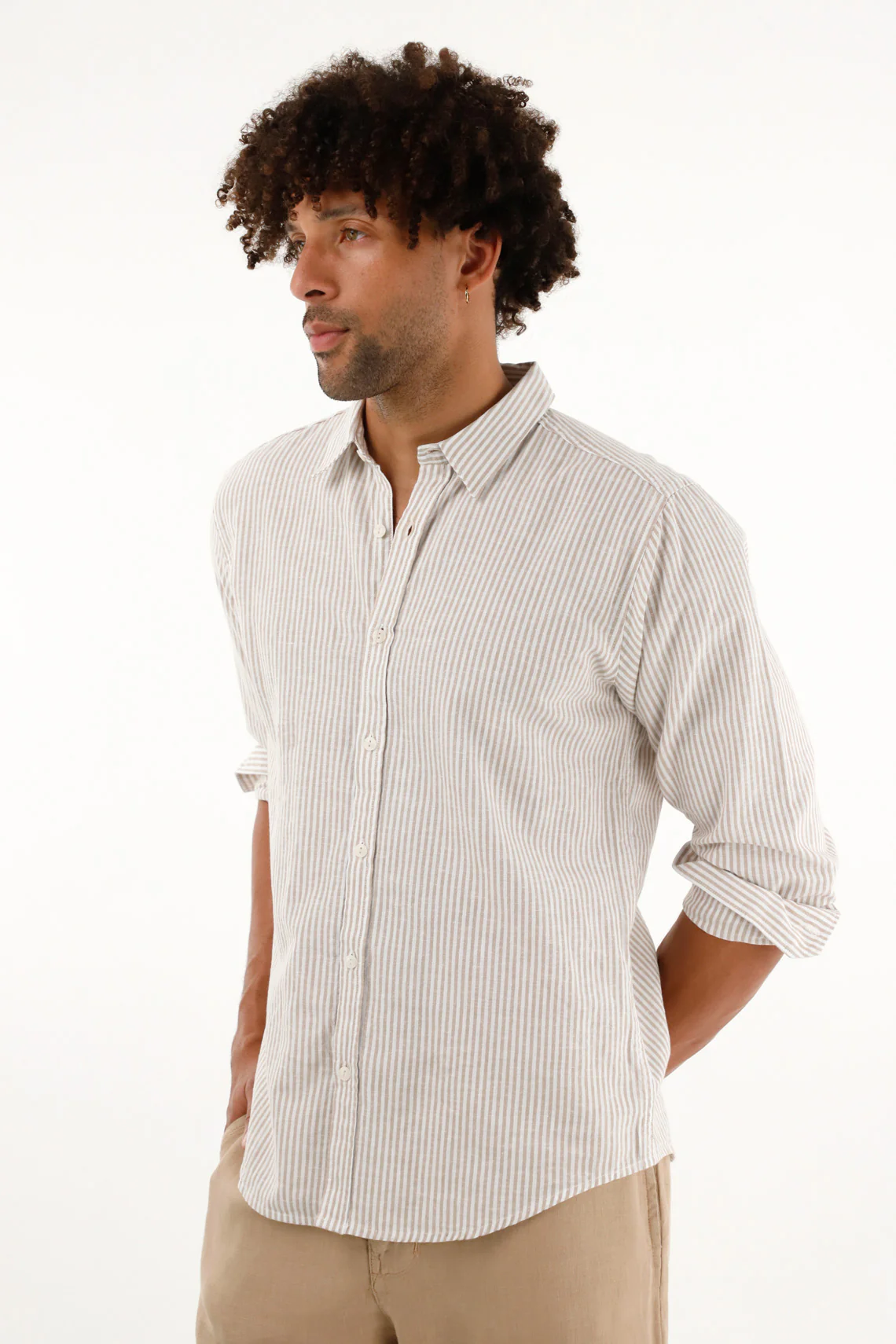 Men's Long Sleeve Brown Striped Shirt - Image 3