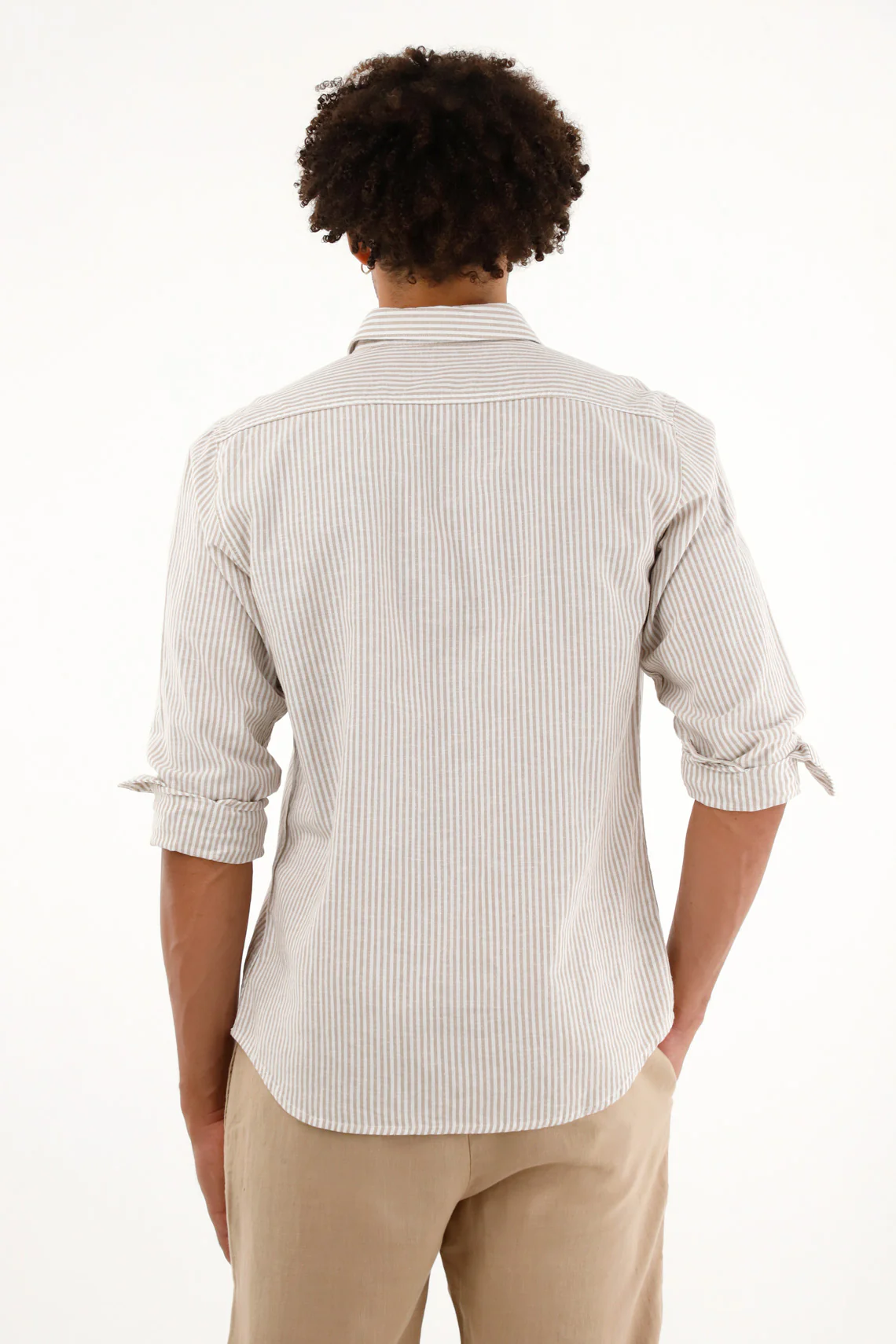 Men's Long Sleeve Brown Striped Shirt - Image 4