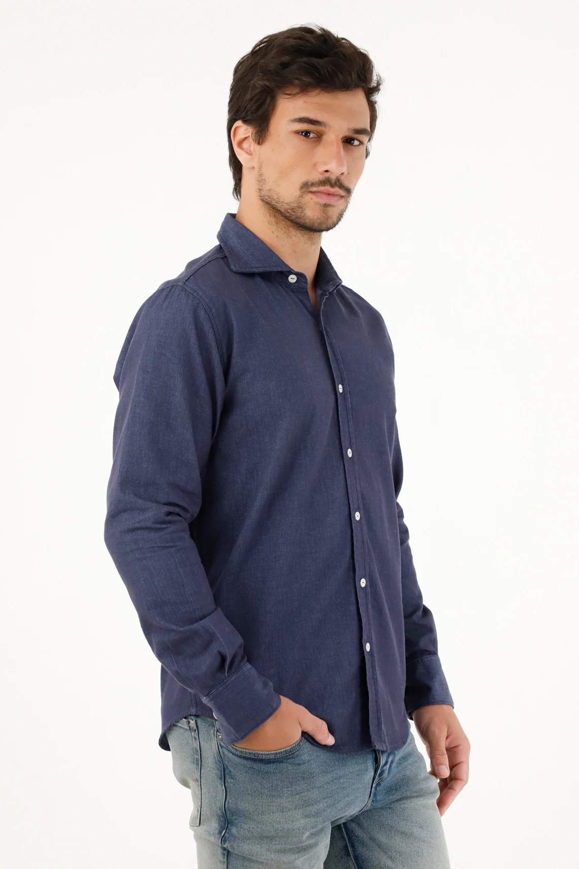 Dark Blue Regular Fit Pre-Dyed Shirt for Men - Image 2