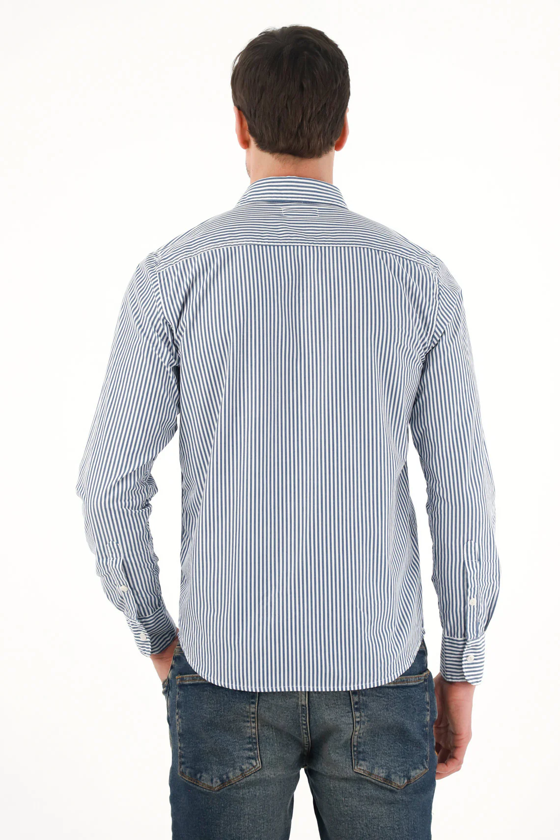 Long Sleeve Blue Striped Shirt for Men - Image 4