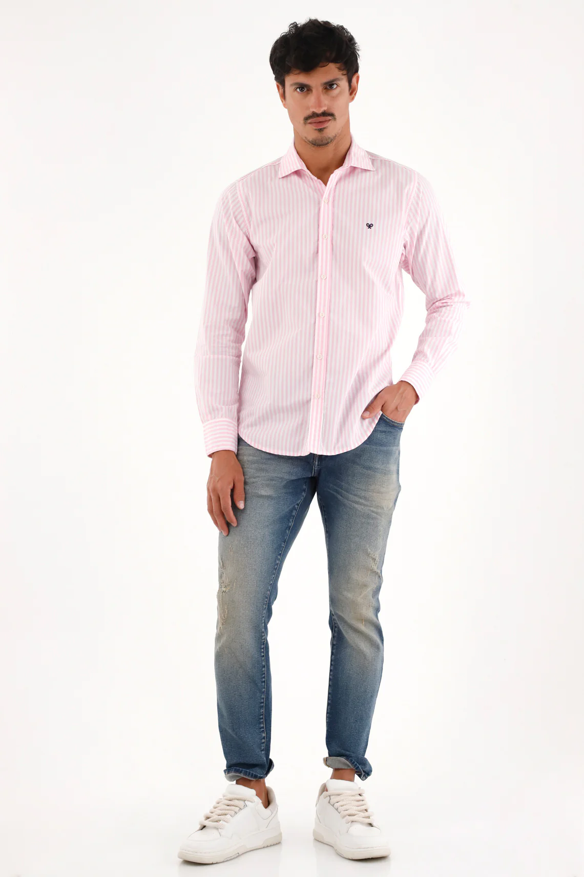 Pink Long Sleeve Striped Shirt for Men - Image 3