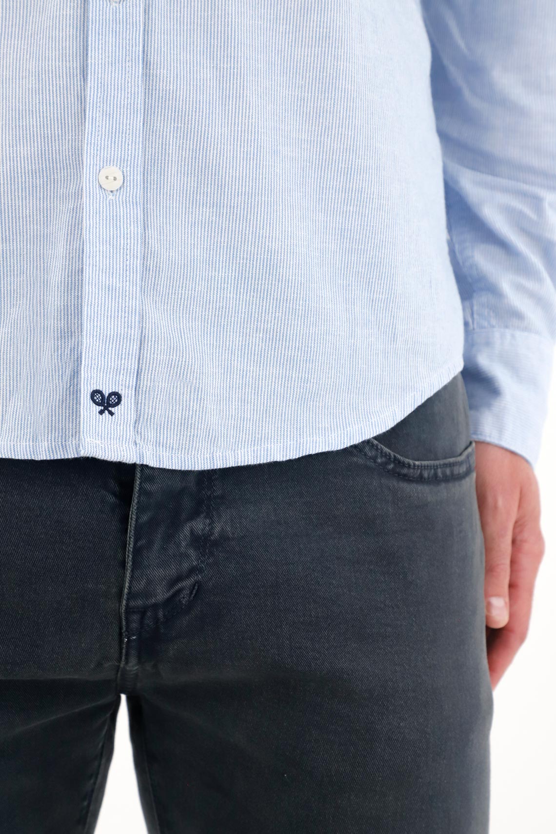 Men's Long Sleeve Pre-Dyed Blue Shirt - Image 2