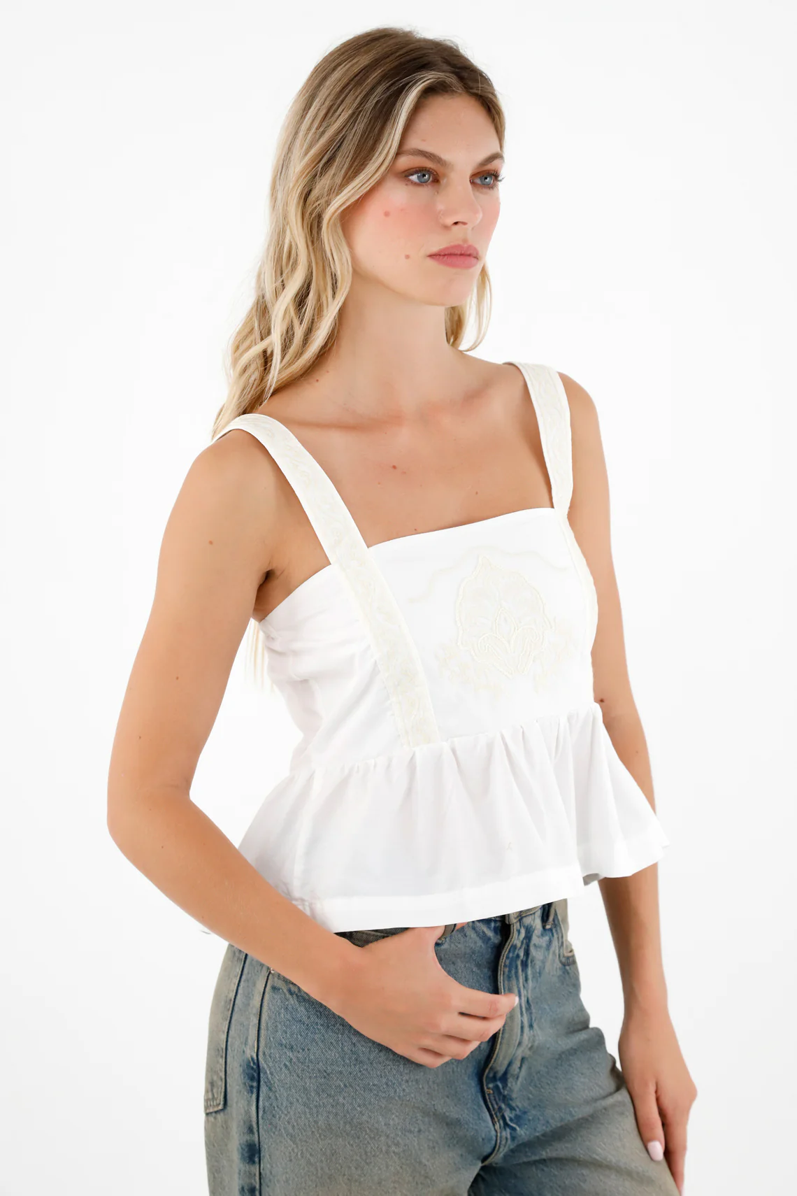 Women's Ecru Straight Neckline Shirt - Image 2