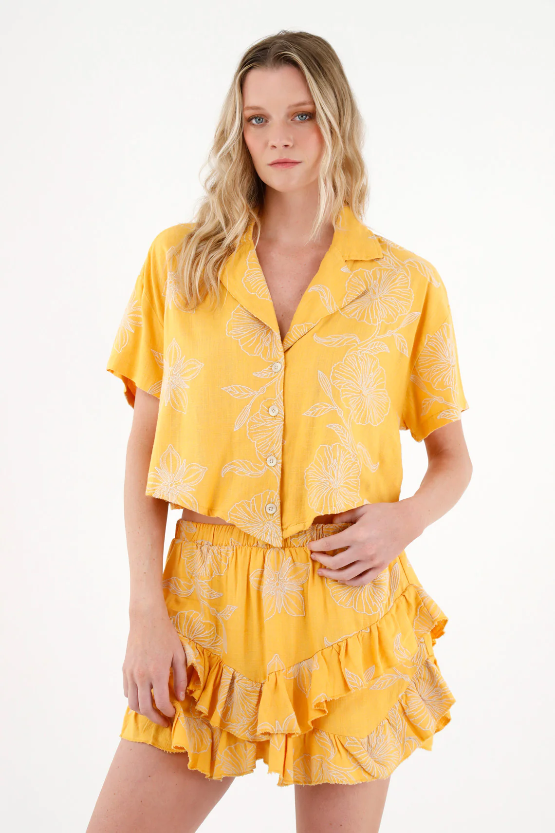 Women's Yellow Shirt with Floral Embroidery - Image 2