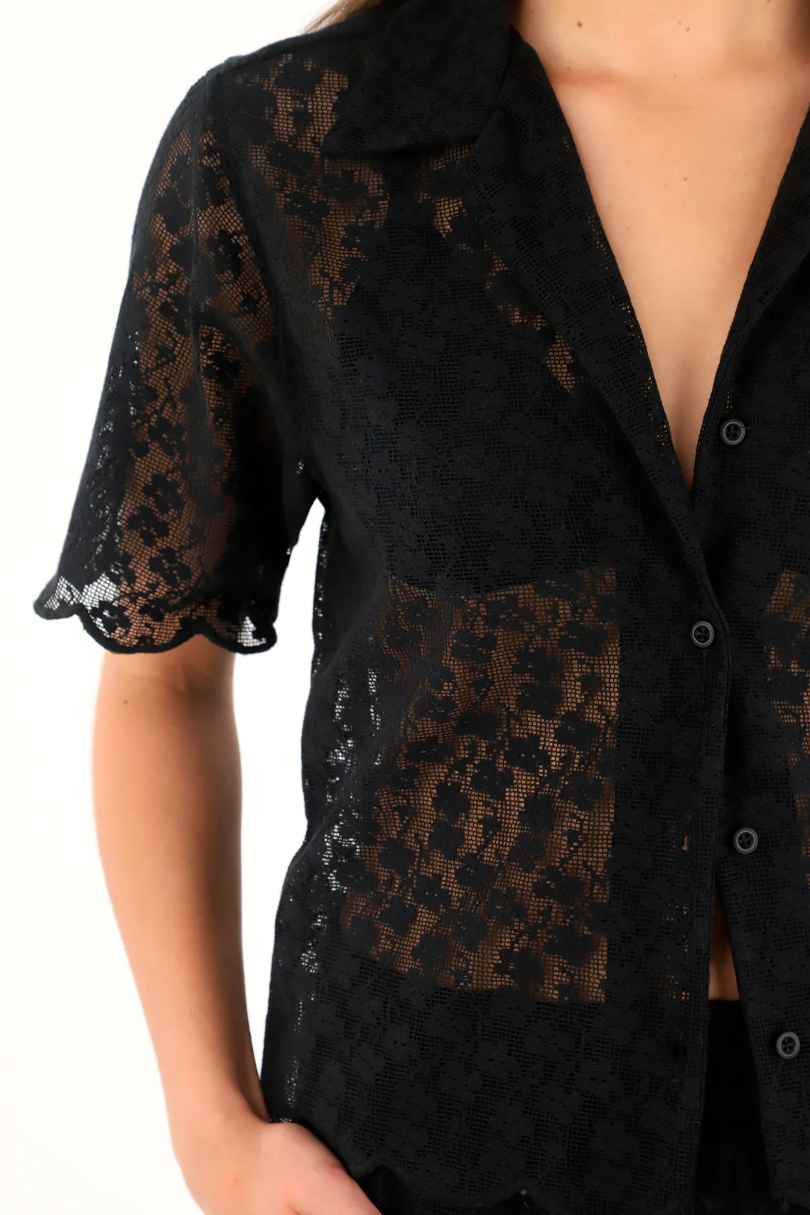 Women's black lace bowling shirt - Image 3