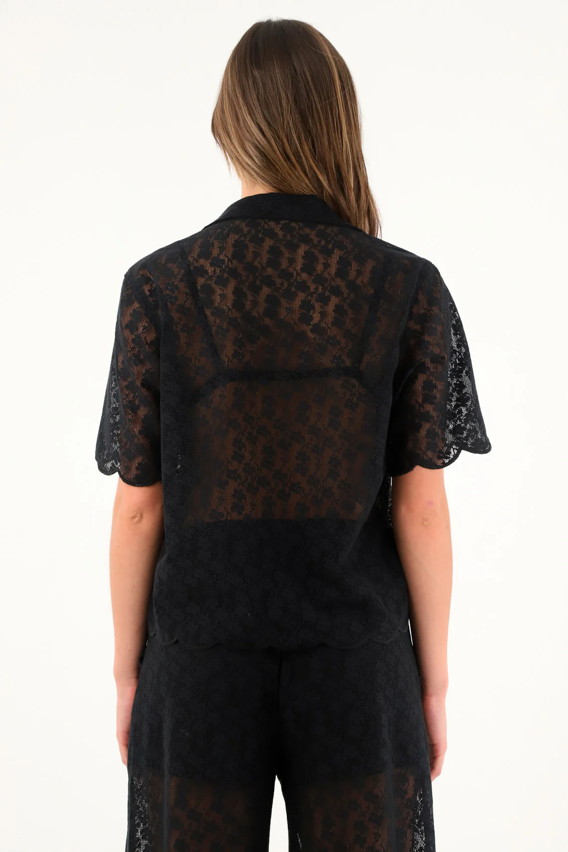 Women's black lace bowling shirt - Image 4