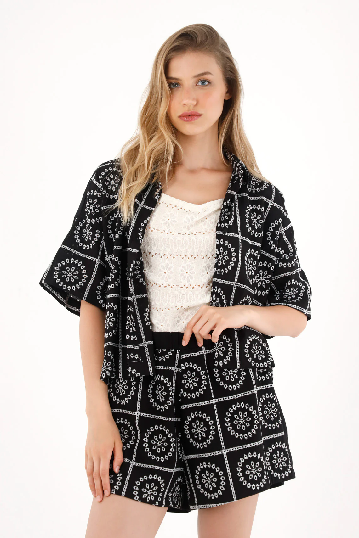 Women's Black Embroidered Fabric Shirt