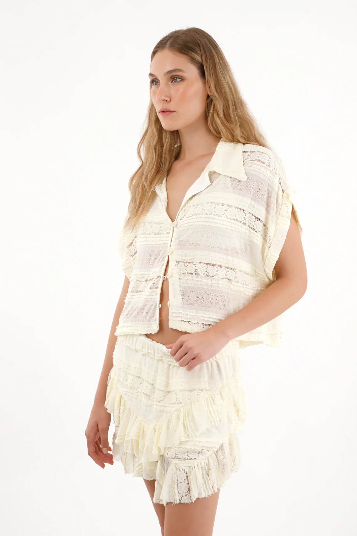 Women's Boxy Fit Textured Cream Shirt - Image 2