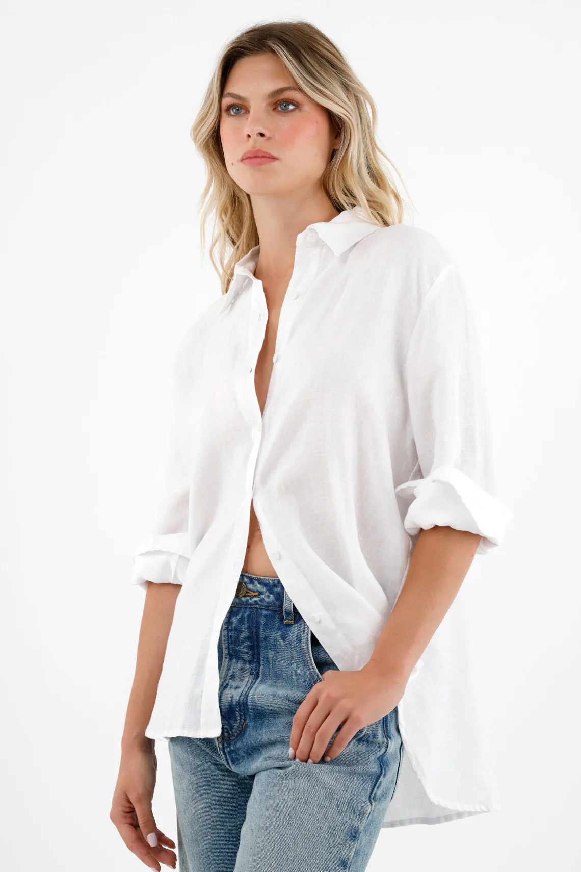 Women's White 100% Linen Long Sleeve Shirt
