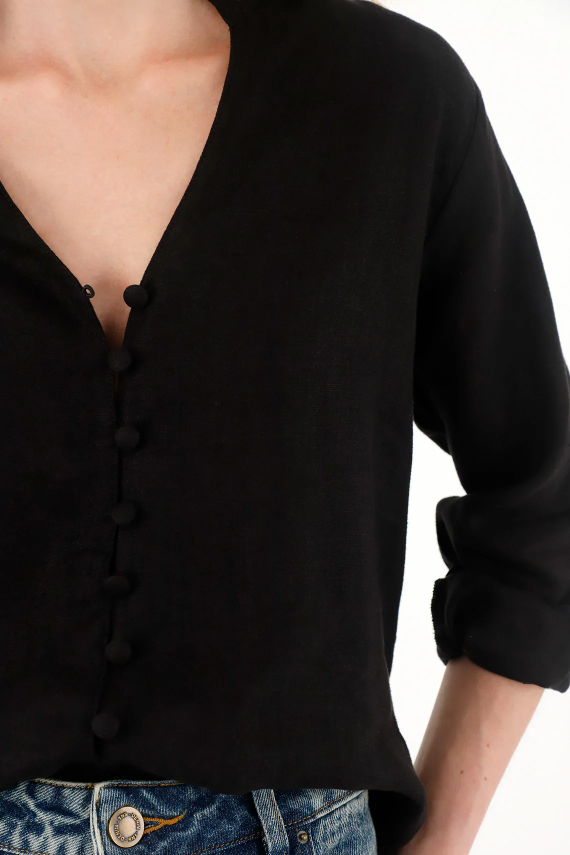 Women's black neru collar shirt in 100% linen - Image 3