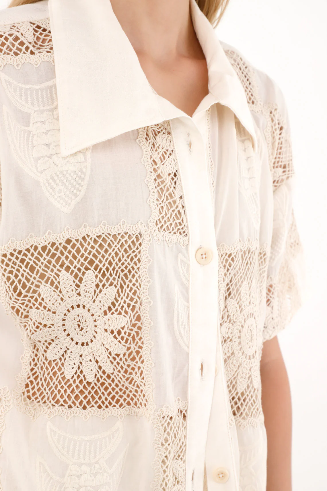 Long Button-Up Shirt in Cream for Women - Image 3