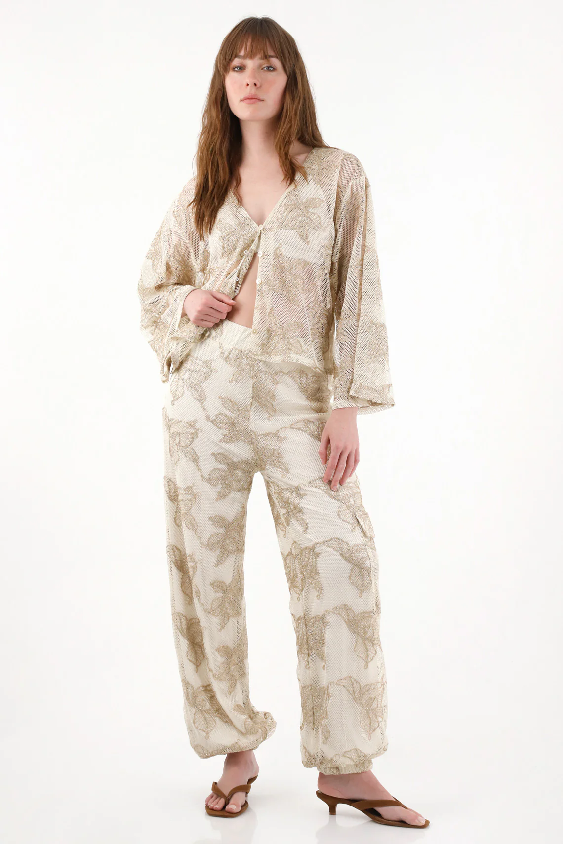 Women's Embroidered Mesh Blouse in Cream