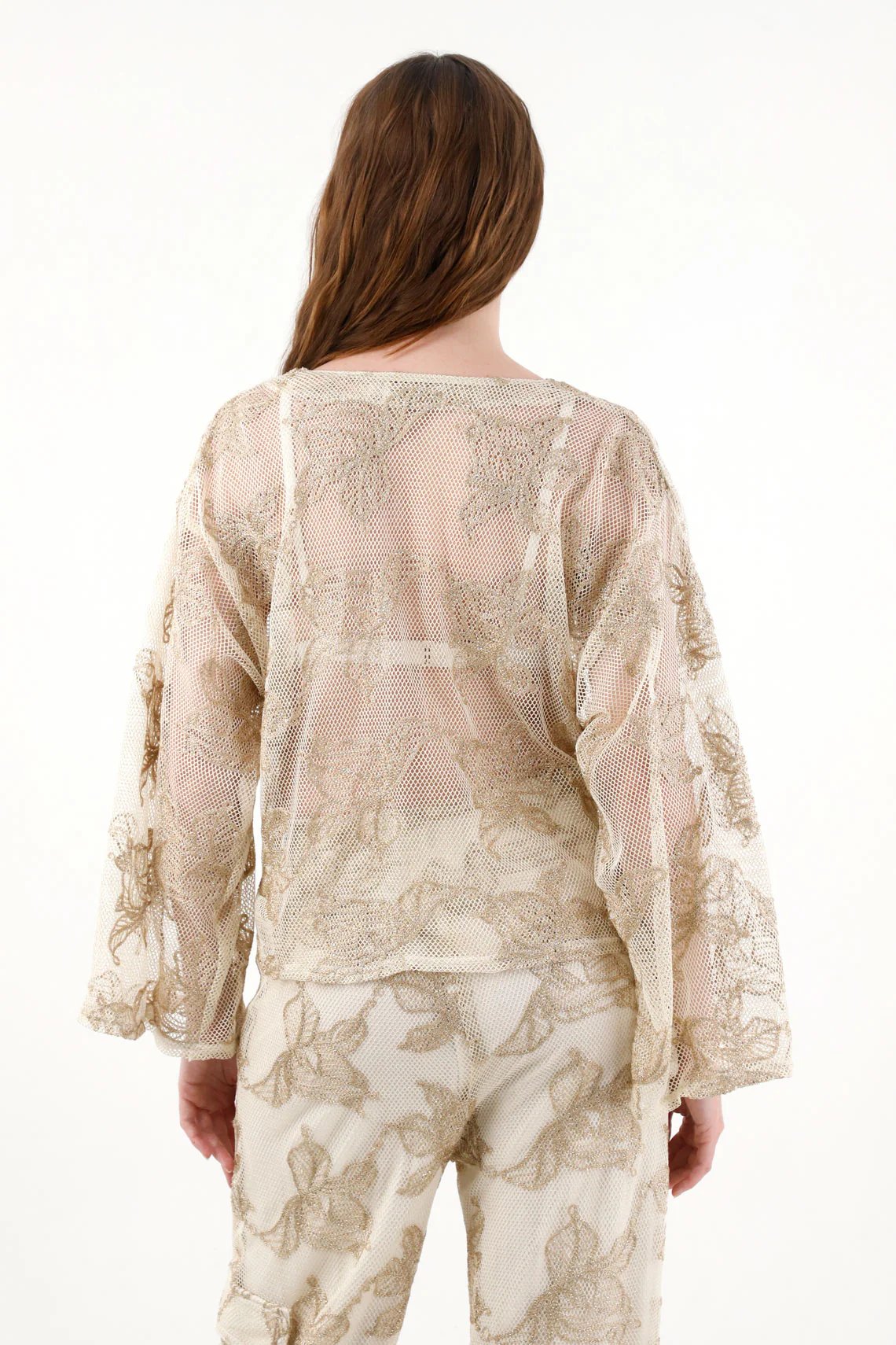 Women's Embroidered Mesh Blouse in Cream - Image 4