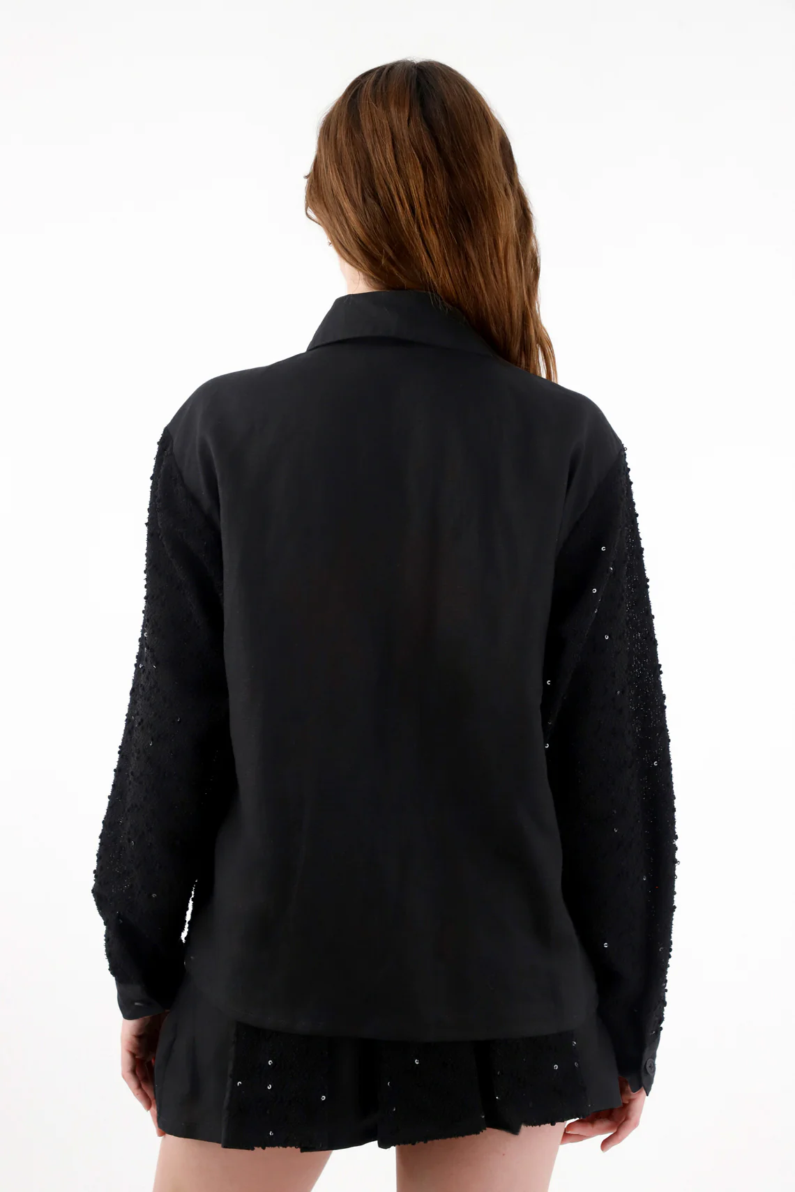 Black Sequin Detail Linen Shirt for Women - Image 4