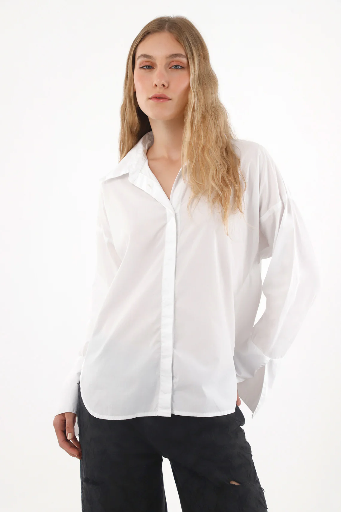 White Oversized Long Sleeve Shirt for Women