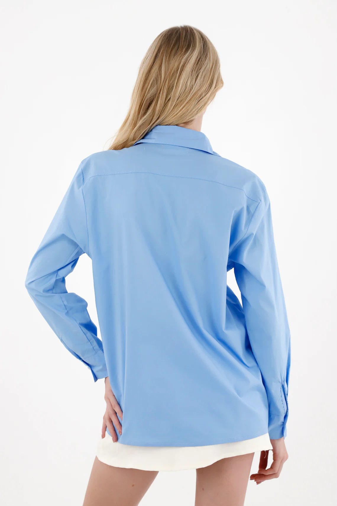 Women's Blue Long Sleeve Shirt with Split Hem - Image 5