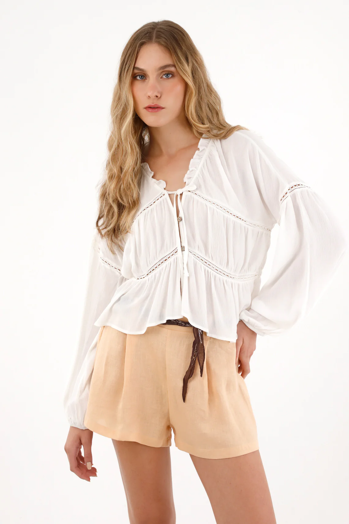 Women's Flared Sleeve Cream Shirt