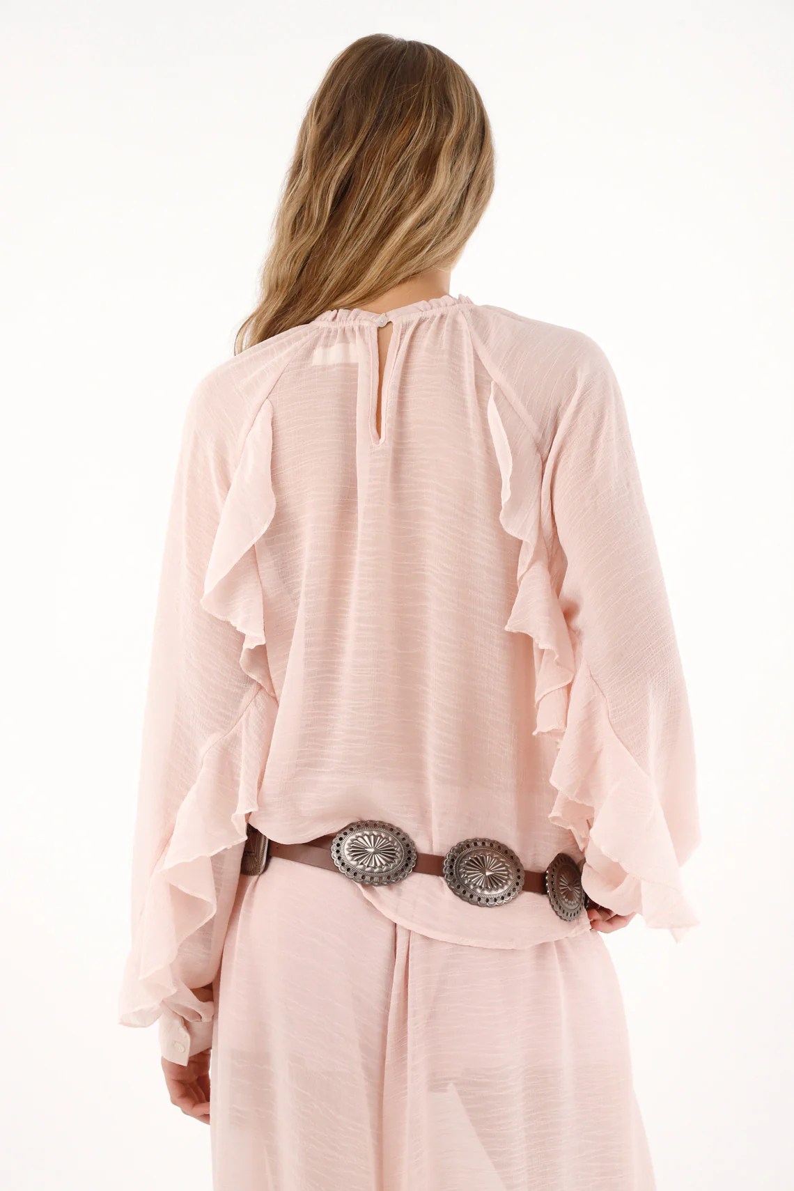 Women's Pink Ruffle and Sheer Blouse - Image 4
