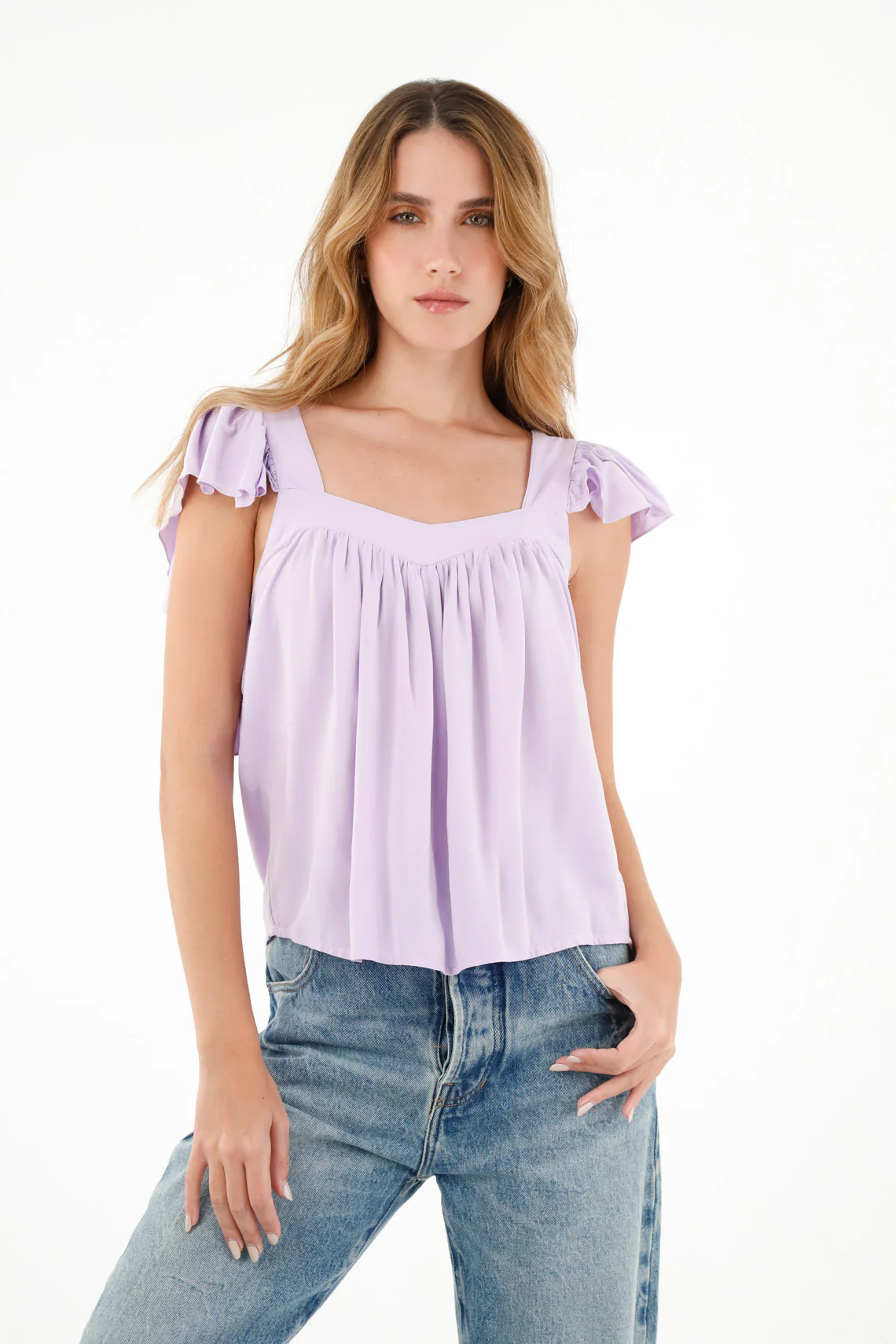 Women's Purple Straight Neck Chalis Shirt - Image 2