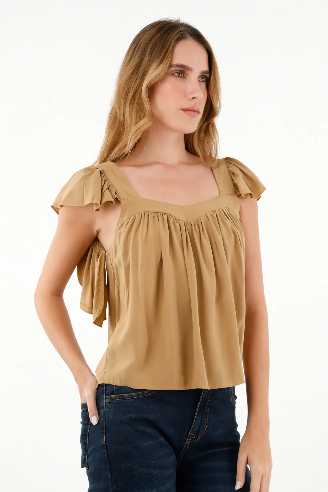 Women's Brown Straight Neck Chalis Shirt - Image 2