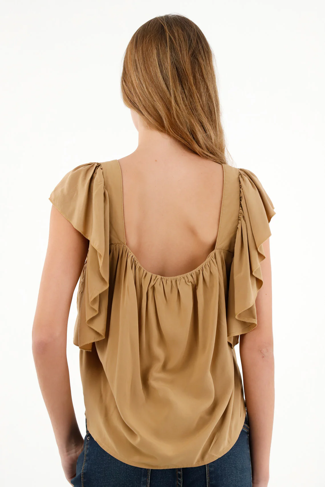 Women's Brown Straight Neck Chalis Shirt - Image 4