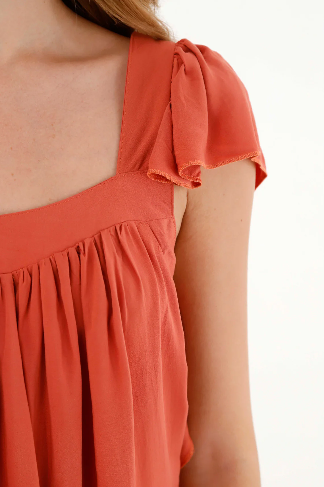 Women's Orange Straight Neck Chalis Shirt - Image 3