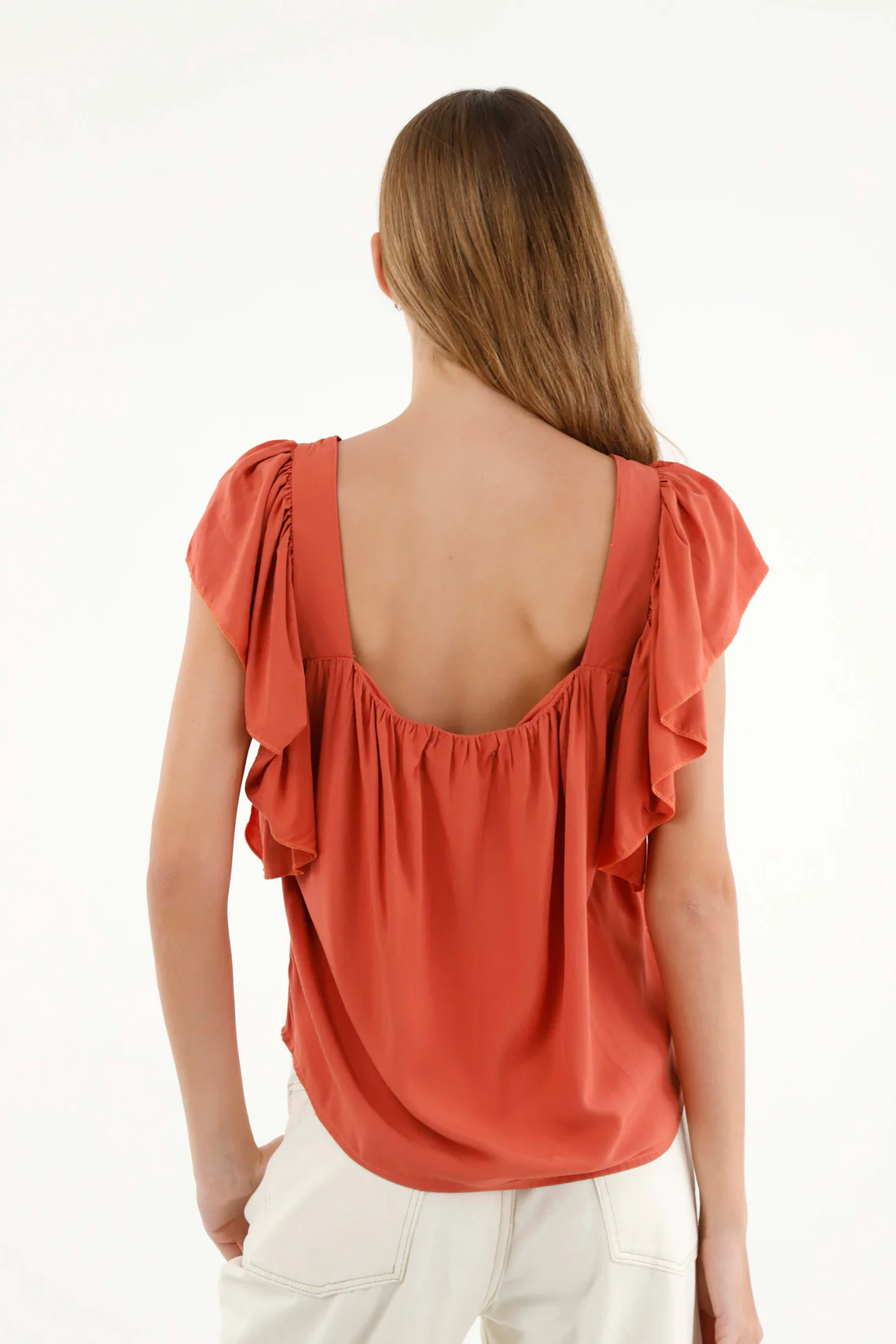 Women's Orange Straight Neck Chalis Shirt - Image 4