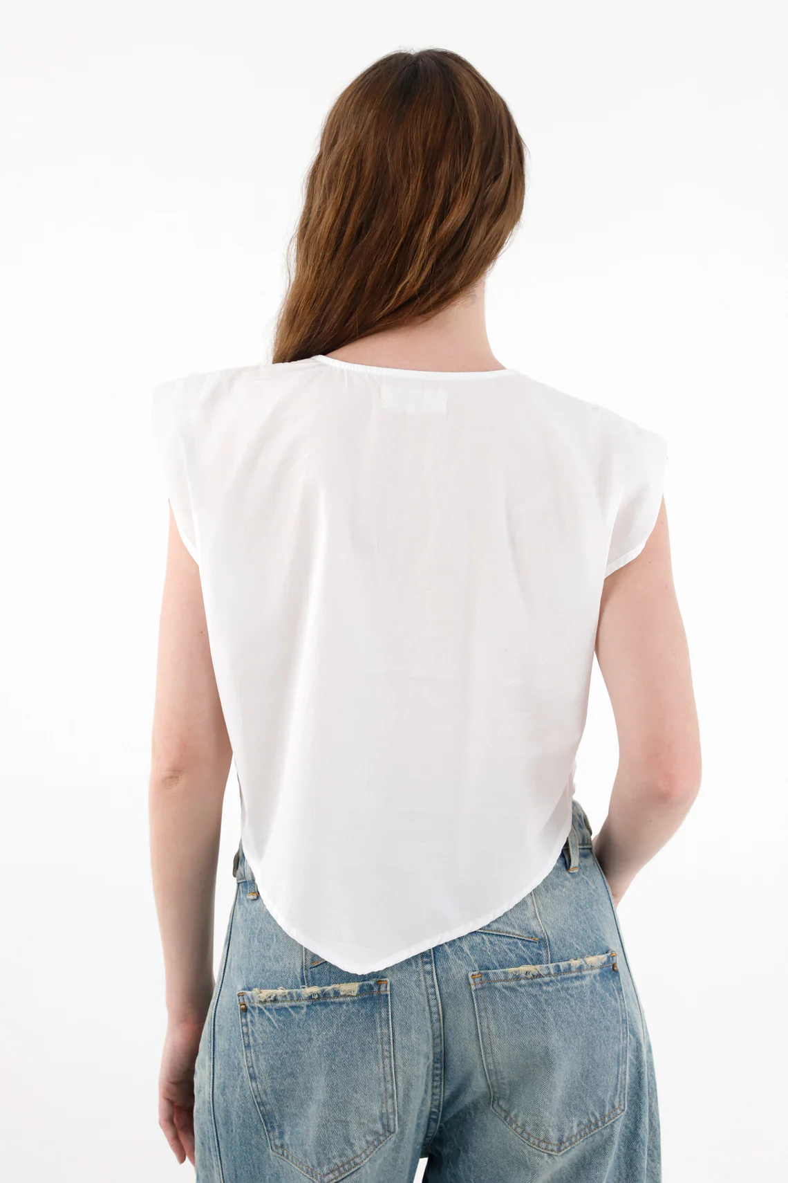 Women's White Sleeveless V-Neck Shirt - Image 4