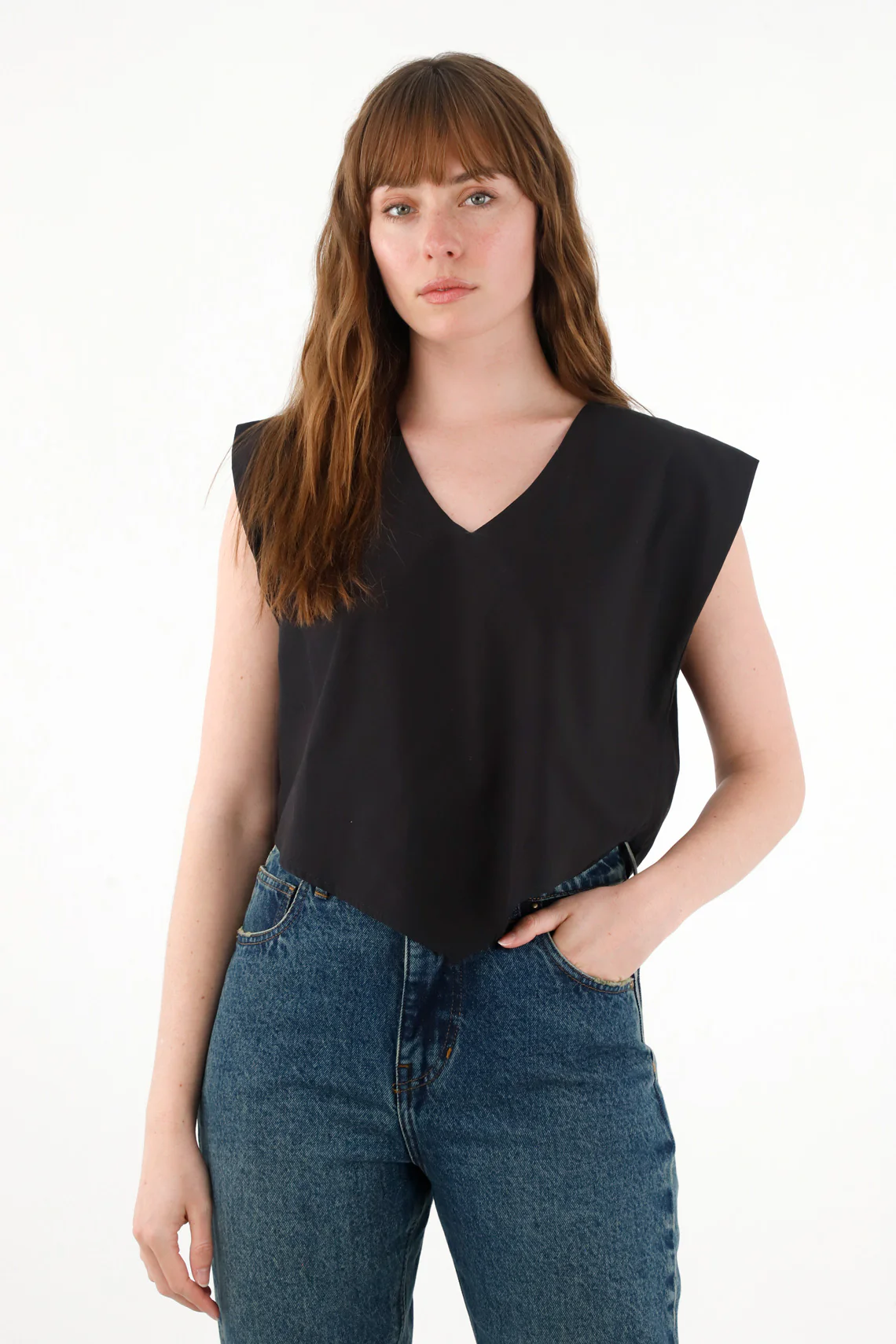 Women's Black V-Neck Sleeveless Shirt - Image 5