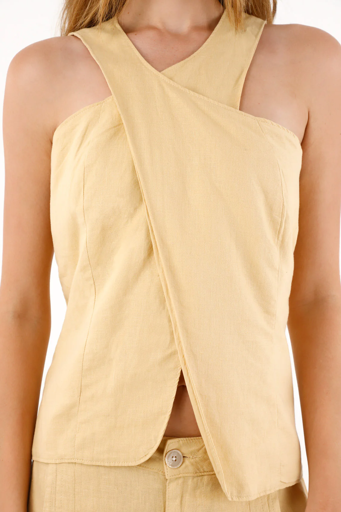 Women's Yellow Cross-Design Shirt - Image 3