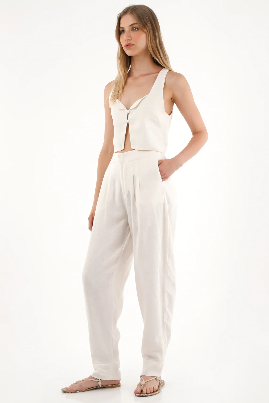 Women's 100% Natural Linen Crop Shirt - Image 3