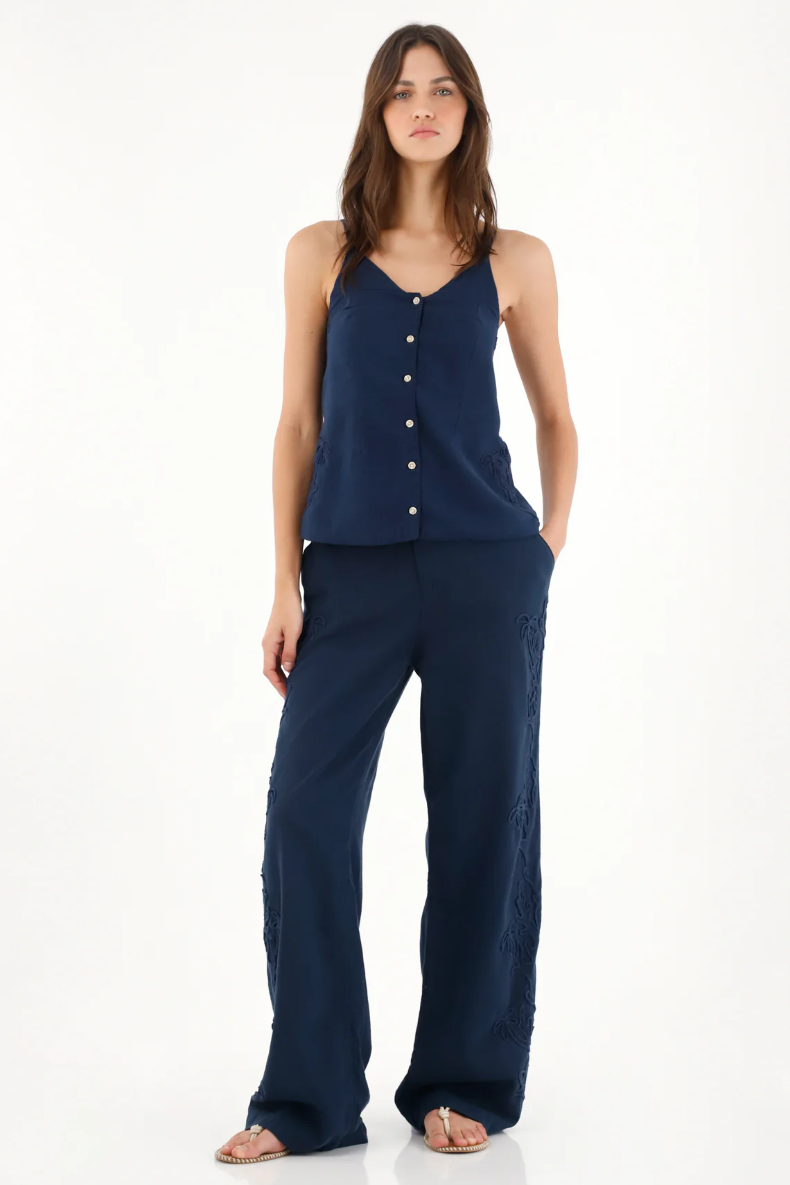 Women's Blue Embroidered Strap Shirt