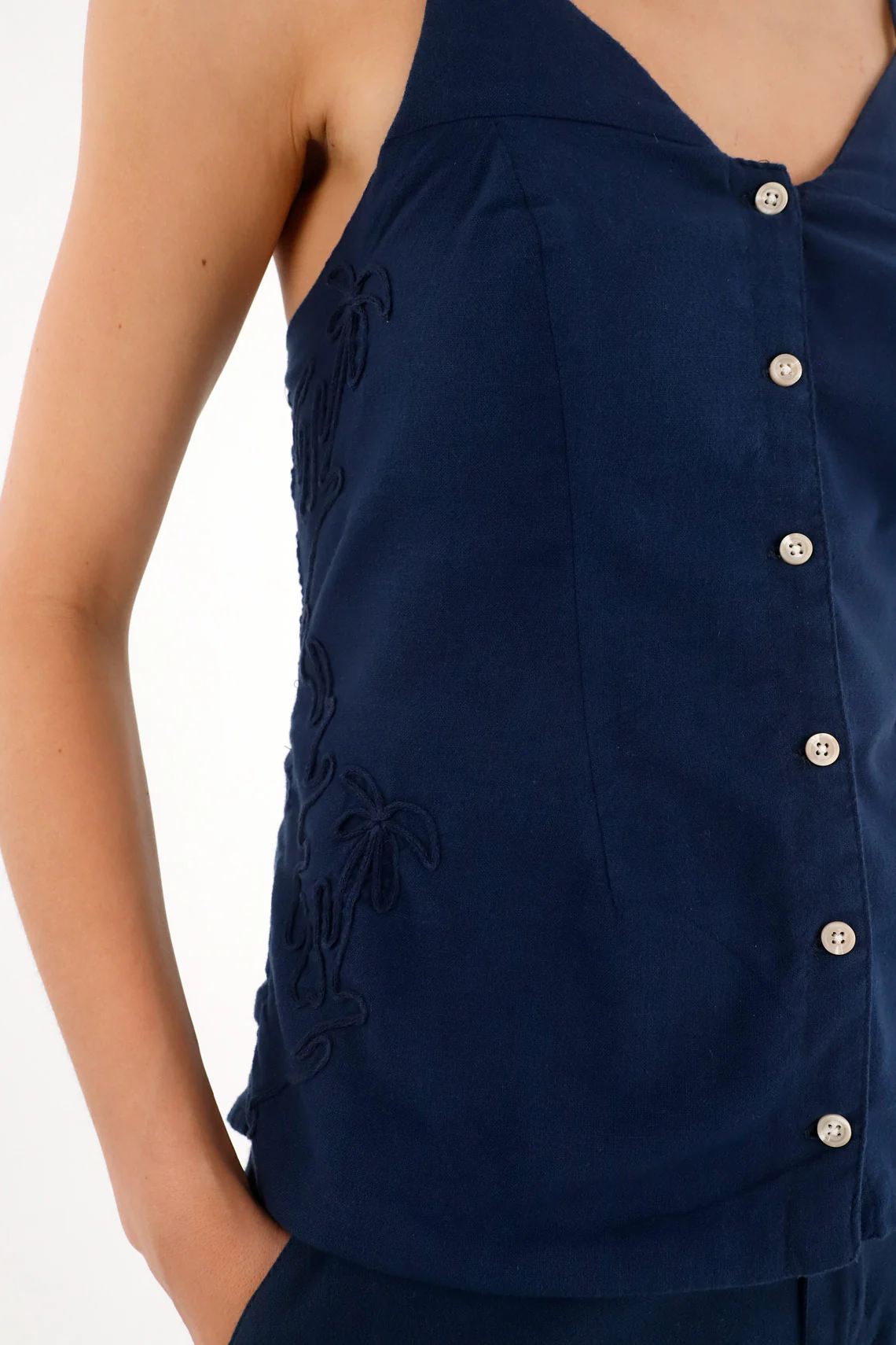 Women's Blue Embroidered Strap Shirt - Image 3