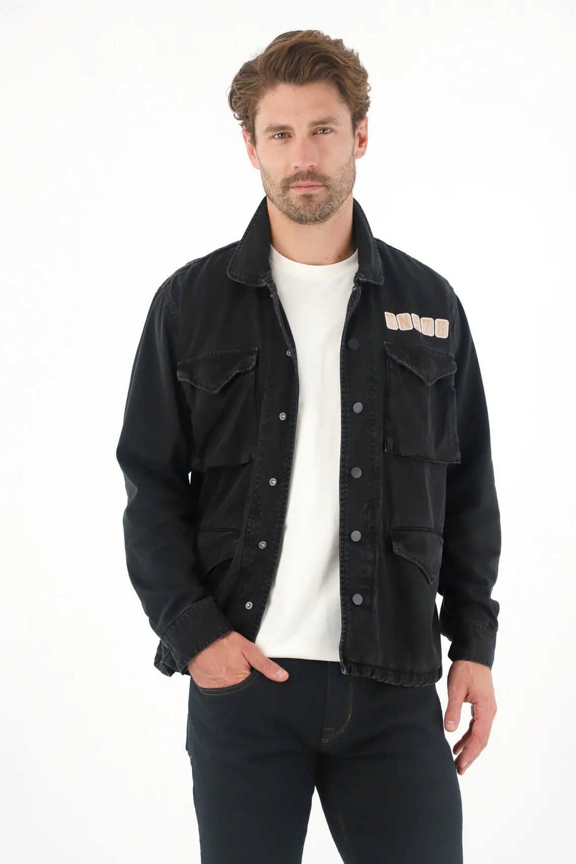 Black Vintage Dyed Embroidered Jacket for Men
