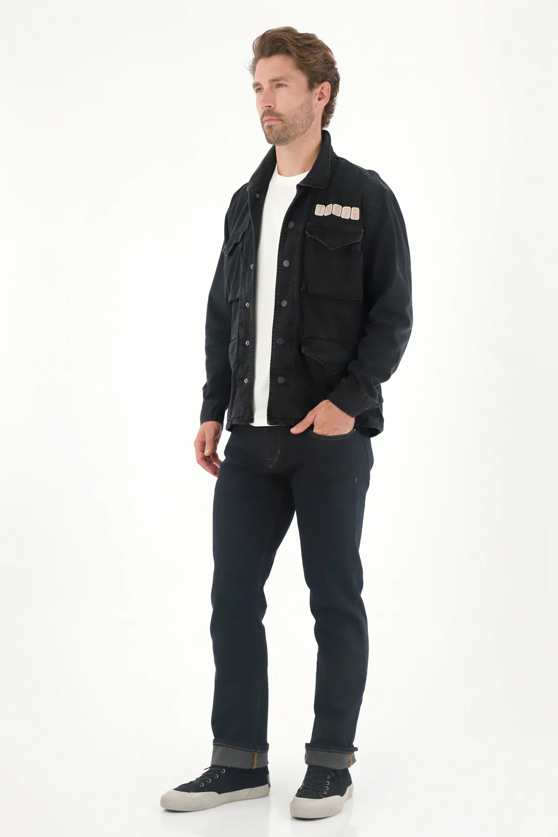 Black Vintage Dyed Embroidered Jacket for Men - Image 4
