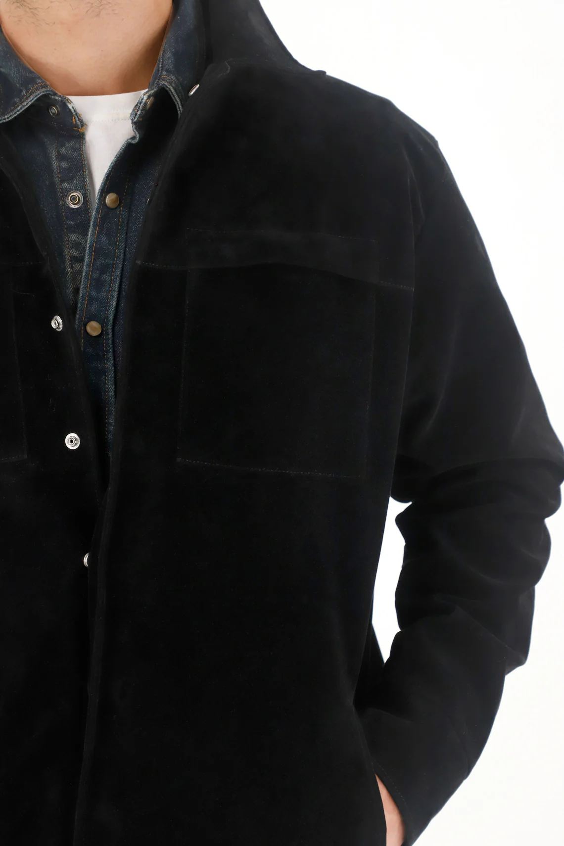 Black Synthetic Suede Jacket for Men - Image 3
