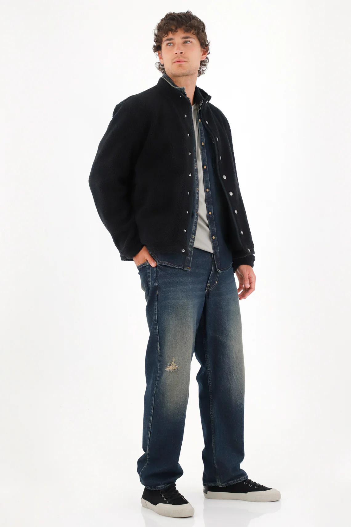 Black Sherpa Fabric Jacket for Men
