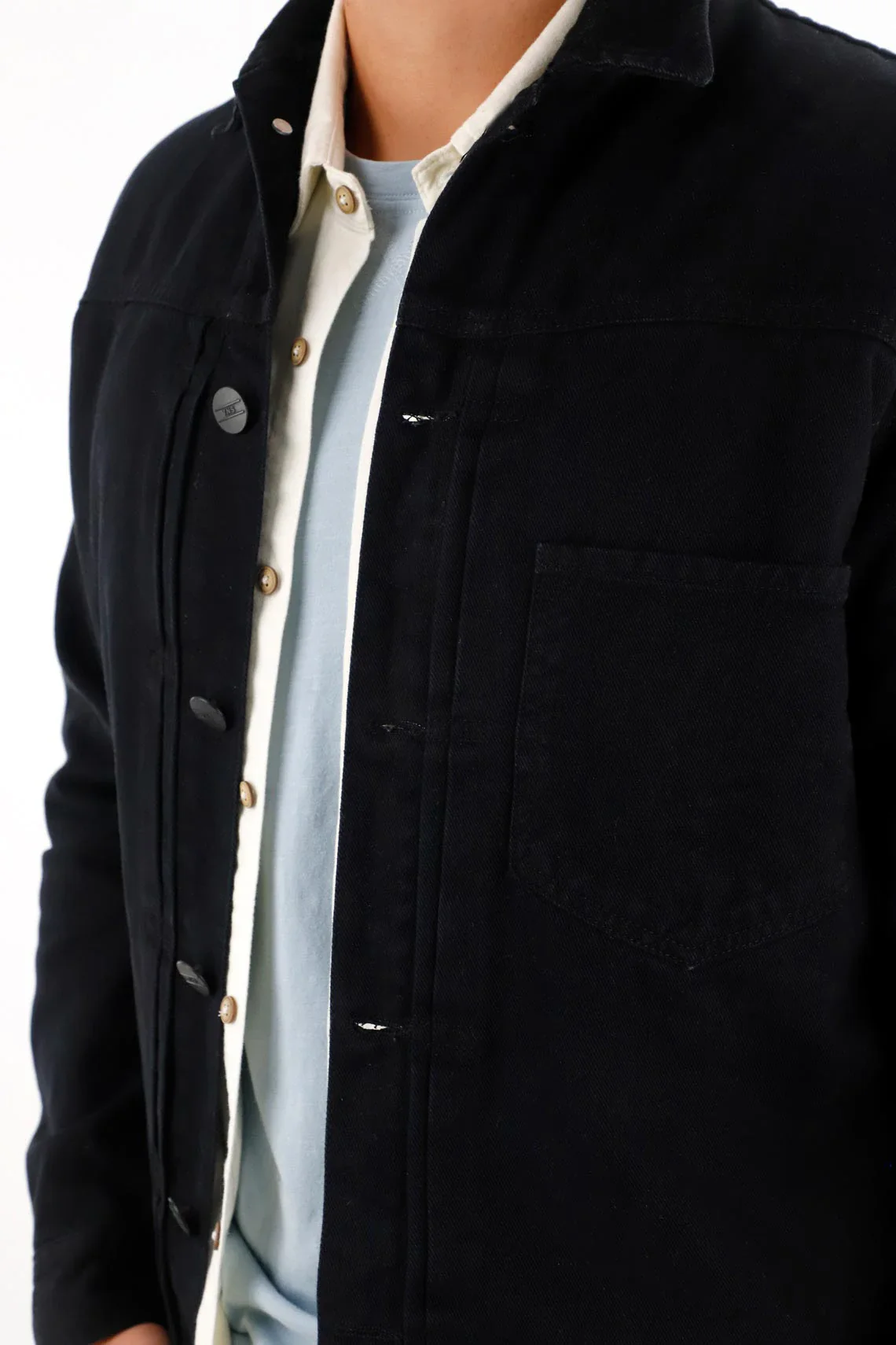 Men's Black Denim Trucker Coat - Image 3
