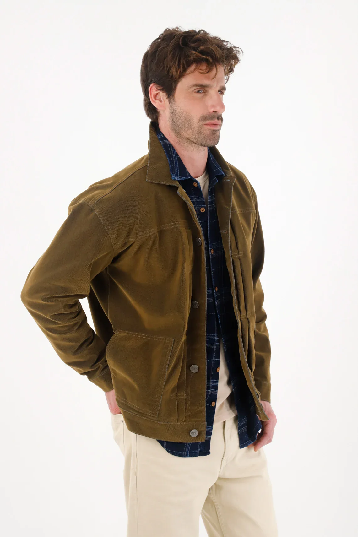 Brown Velvet Denim Jacket for Men - Image 4