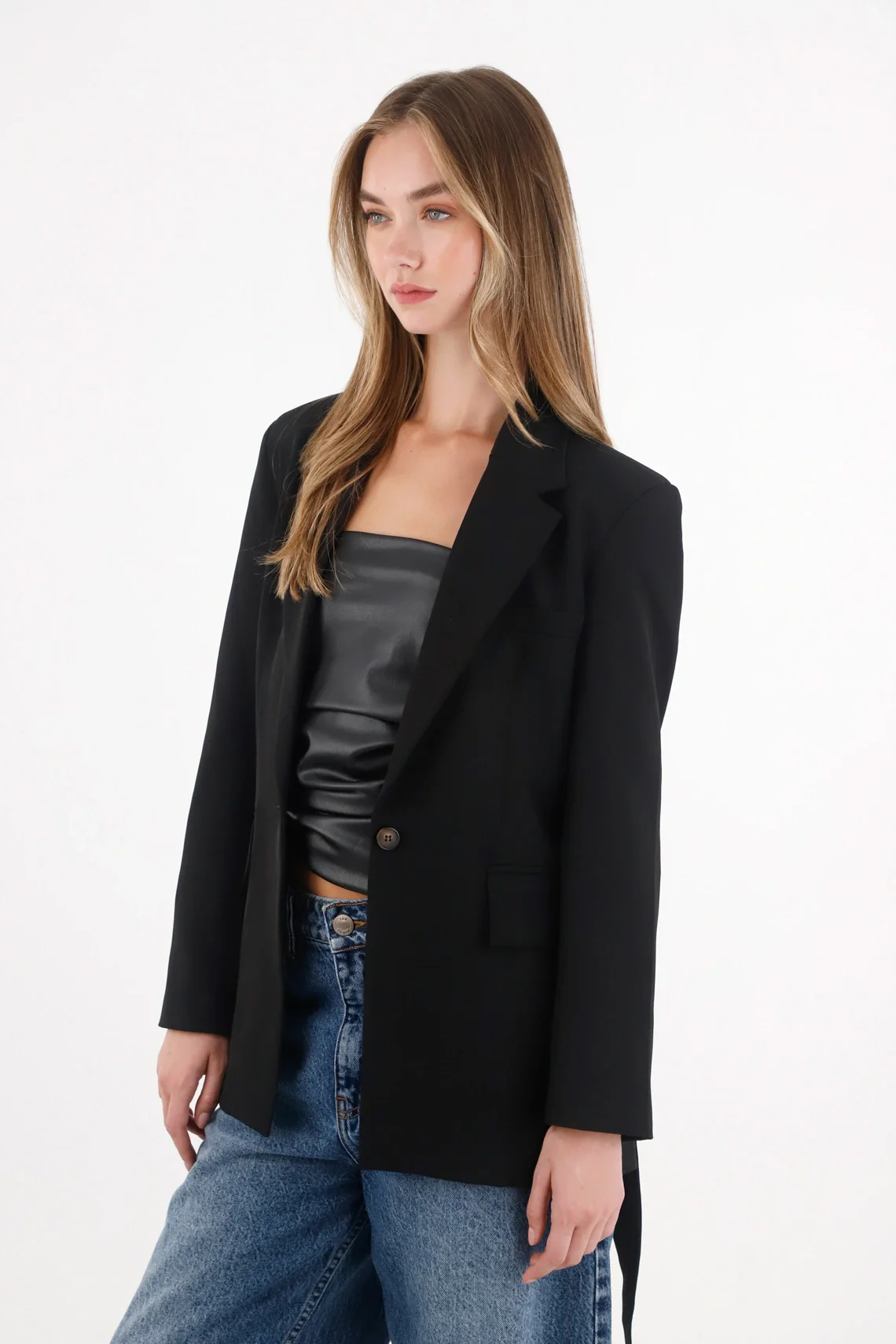 Black oversized blazer coat for women - Image 4
