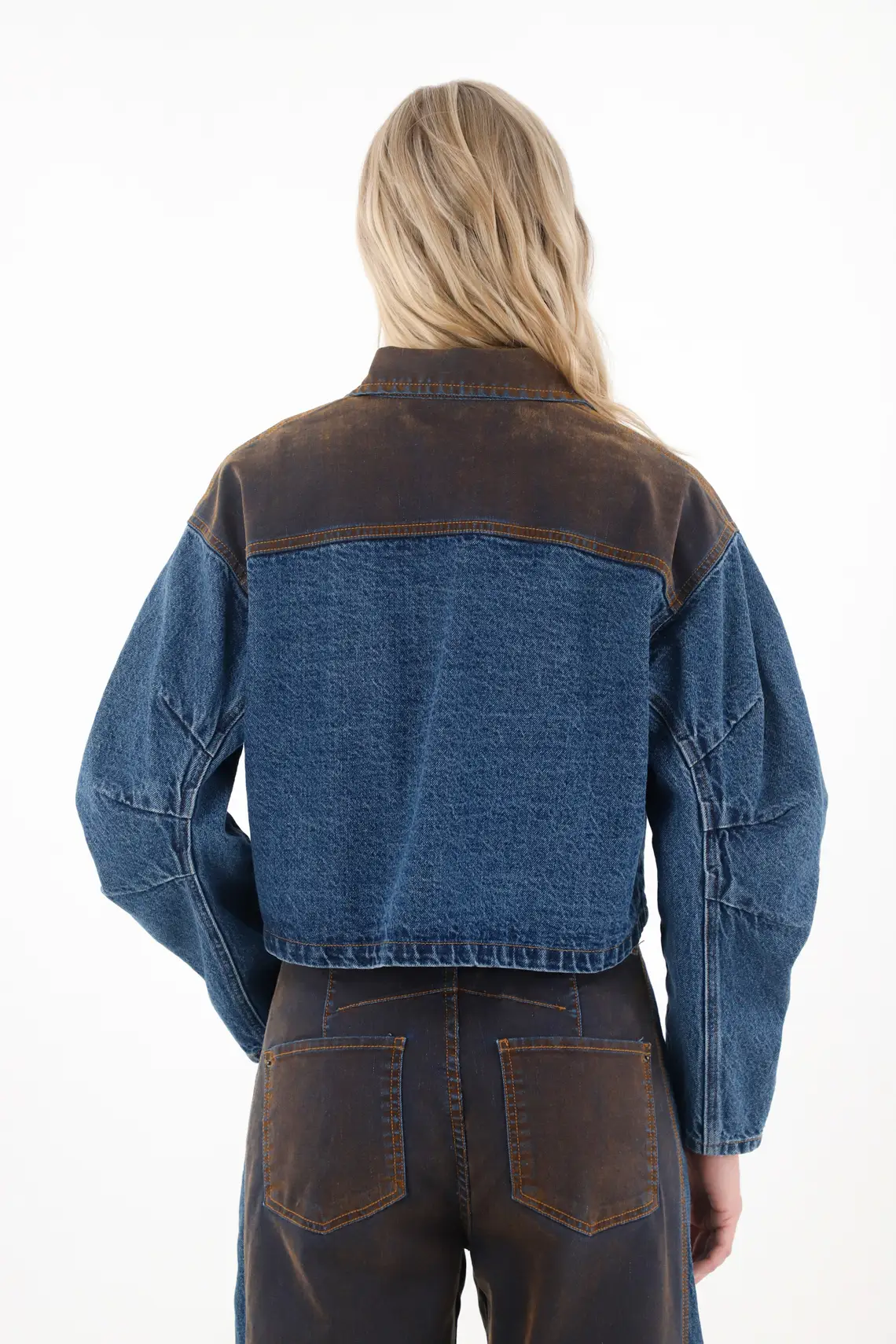 Crop Jacket with Contrast Fabric for Women - Image 4