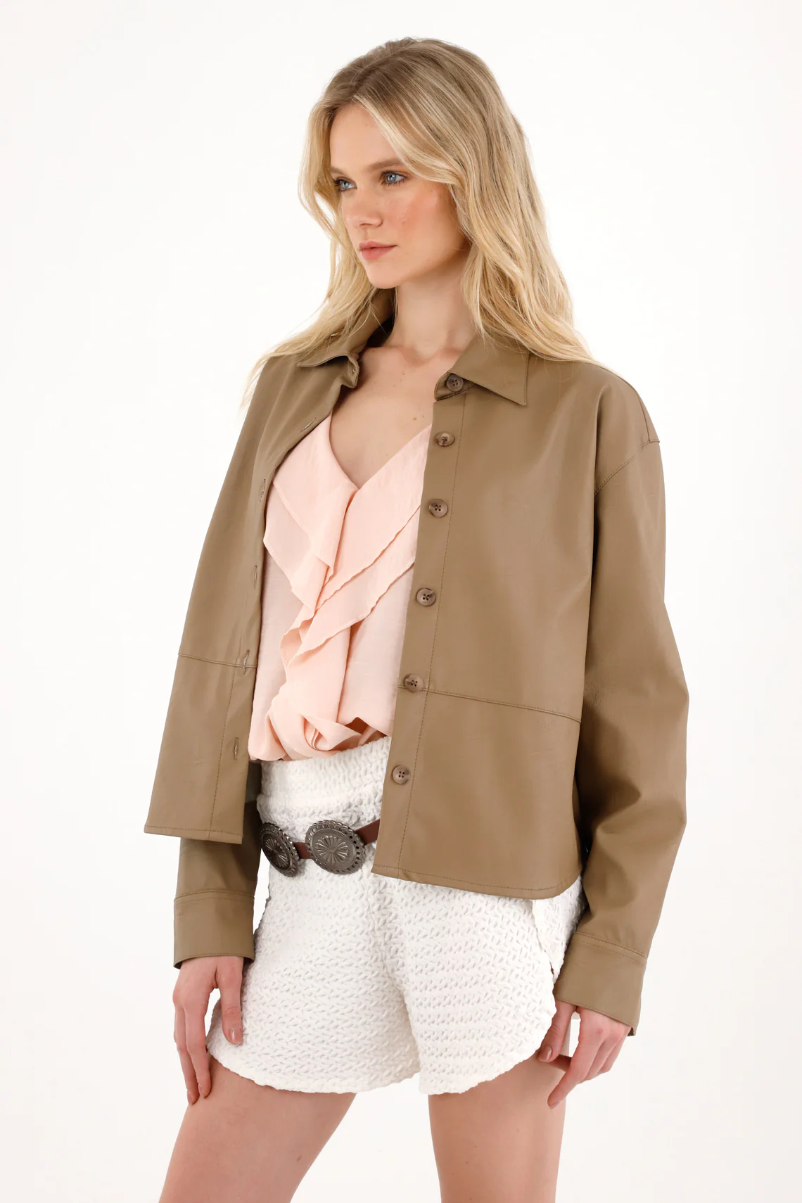 Classic Brown Synthetic Leather Coat for Women - Image 5