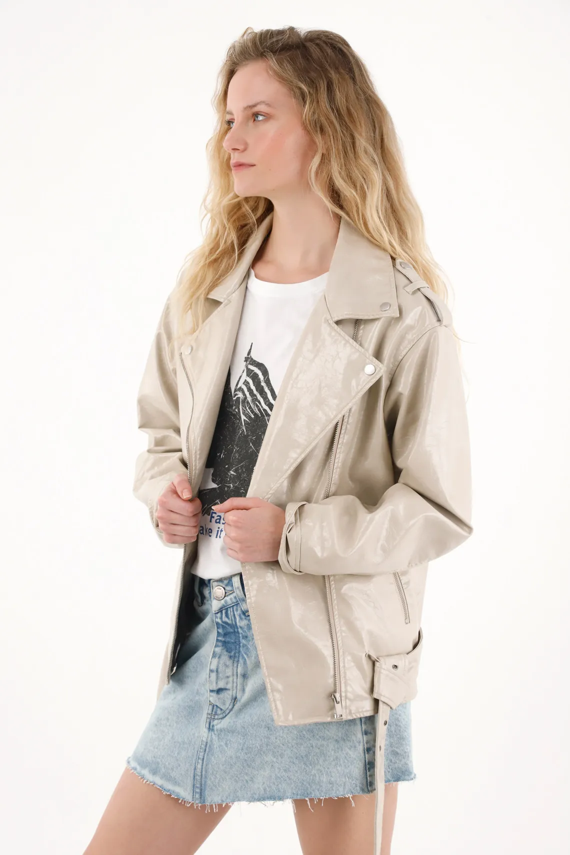 Shiny Leather-Look Jacket for Women - Image 4